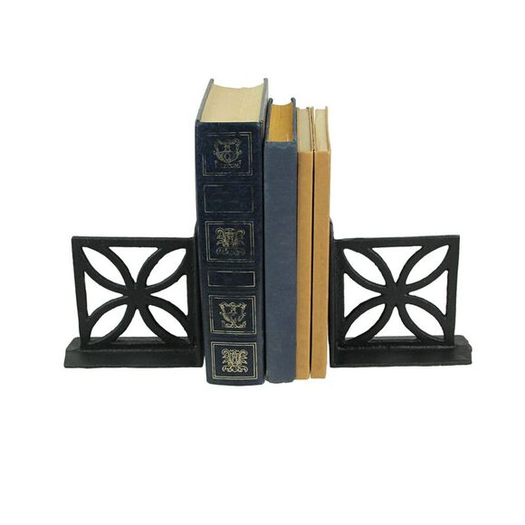 Set of 2 Cast Iron Breeze Block Bookends Mid Century Modern Home Bookshelf Decor - Picture 2 of 5